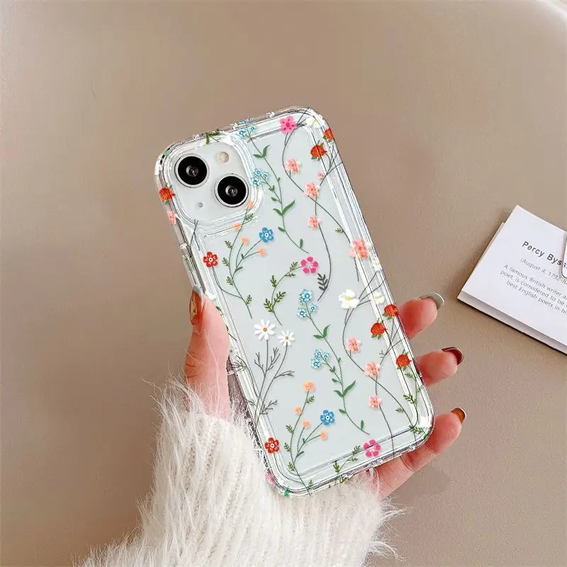 Flower Phone Case For iPhone 16 Pro Case iPhone 15 14 13 12 11 Pro Max 13 12 Mini Shockproof Soft Clear Cover Funda 