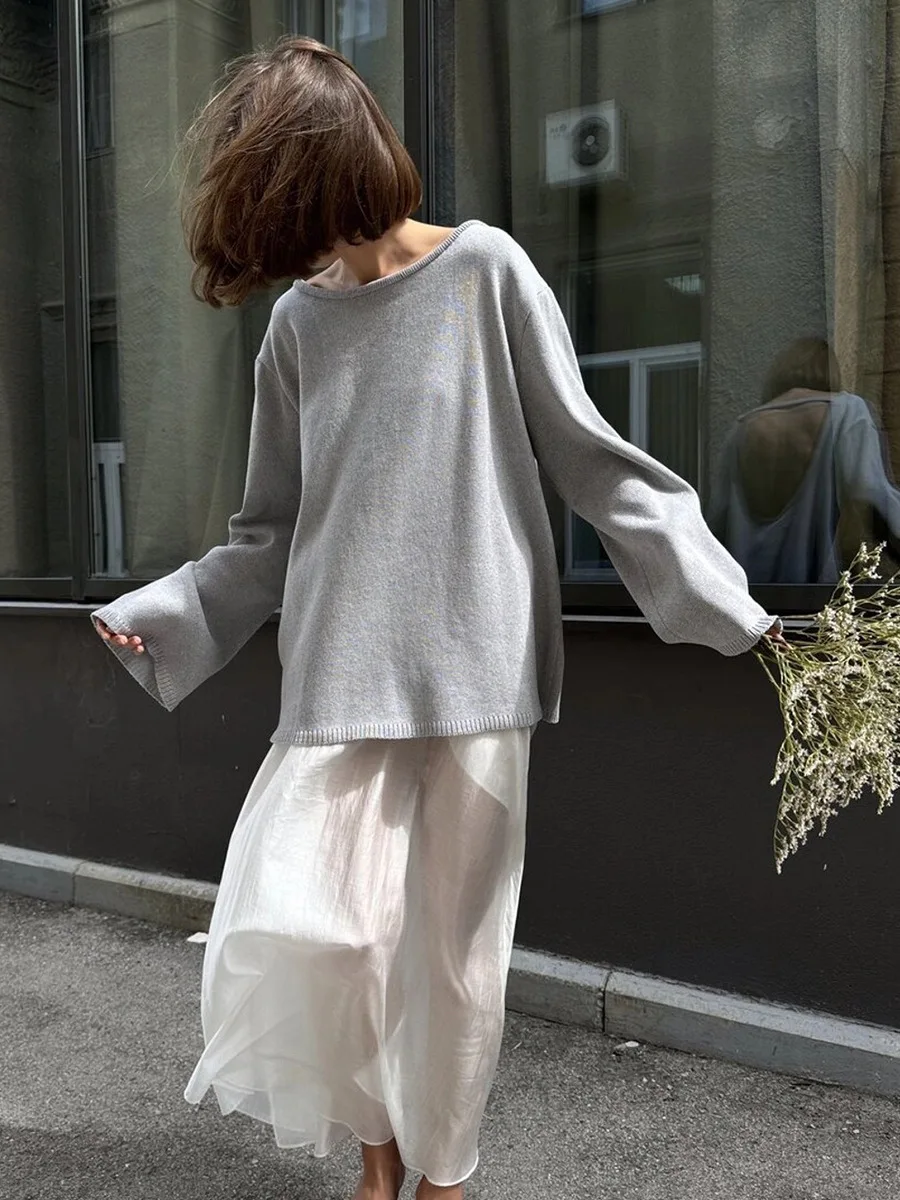Sexy Cotton Backless O-neck Knit Sweater Women Solid Loose Soft Warm Long Sleeve Pullovers Casual Autumn Winter Female Sweater
