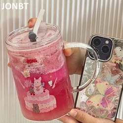 1000ml Cute Glass Cups Aesthetic With Lid And Straw For Cold Hot Coffee Mug Big Glasses Cup For Drinks Water Tea Milk Juice Beer