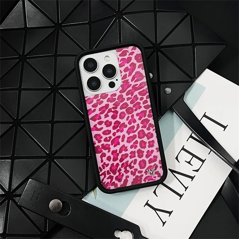 Wildflower 3D Leopard Phone Case for iPhone 17 16 15 14 13 12 Pro Max Plus 16plus Luxury Star Moon WF metal Logo Back Cover