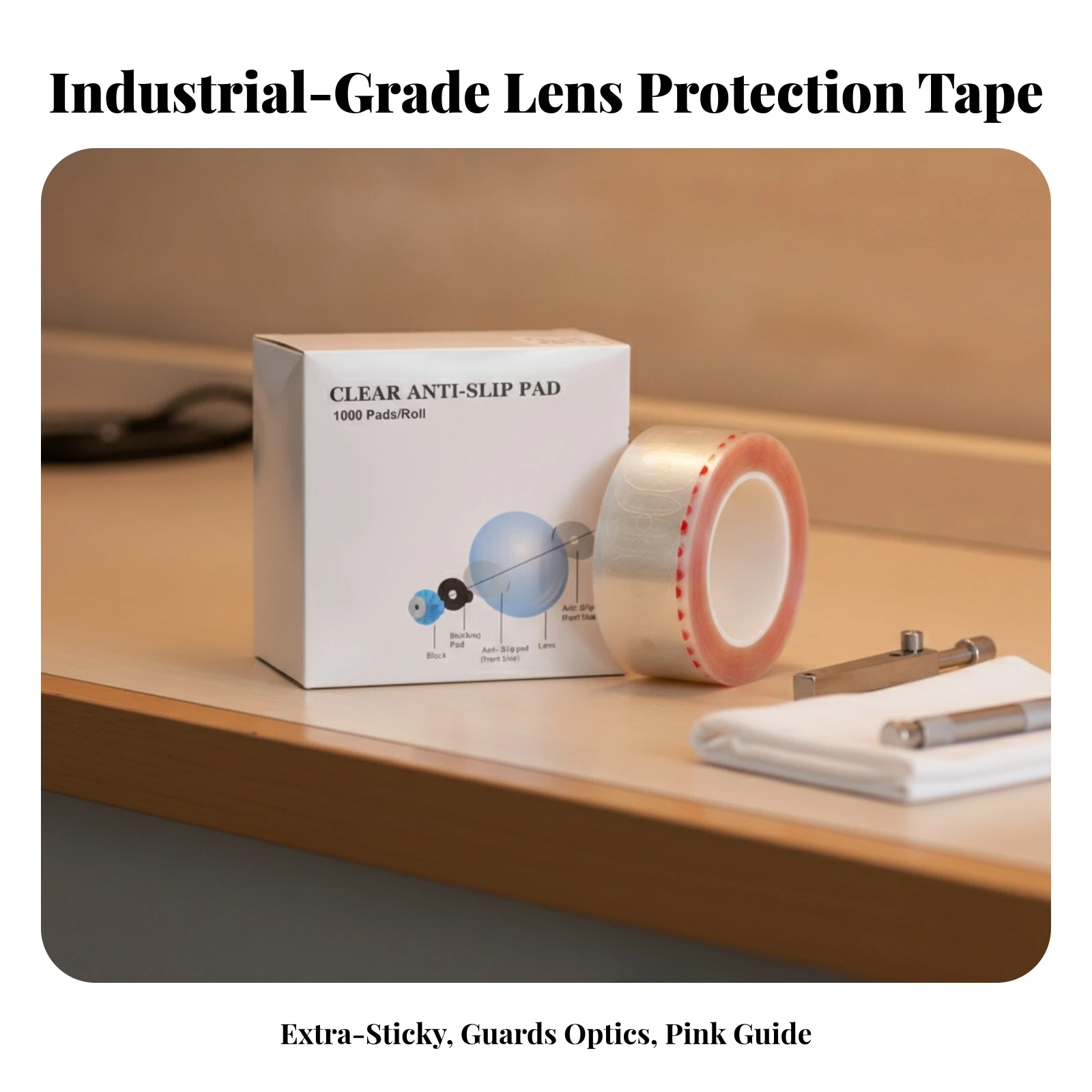 Lens Protection Pads Transparent Eyeglass Lens Anti-Slip Pad Roll Tape Low-Profile for Opticians, Optical Repair Shop