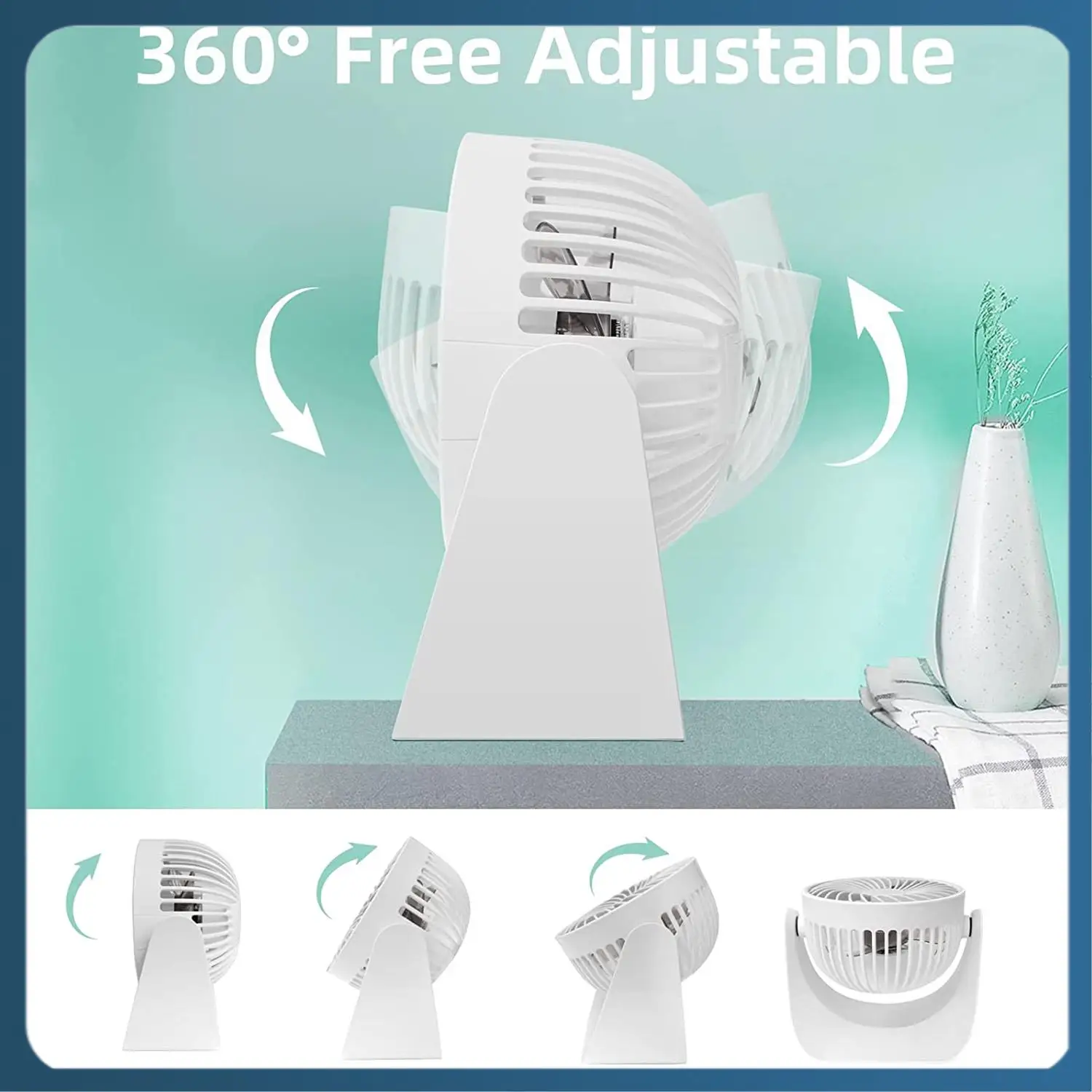 

Мини-вентилятор AB02, тихий USB-вентилятор, маленький 360° ° Настольный вентилятор, 3-скоростной настольный USB-вентилятор, настольные вентиляторы для автомобиля, спальни, дома на колесах