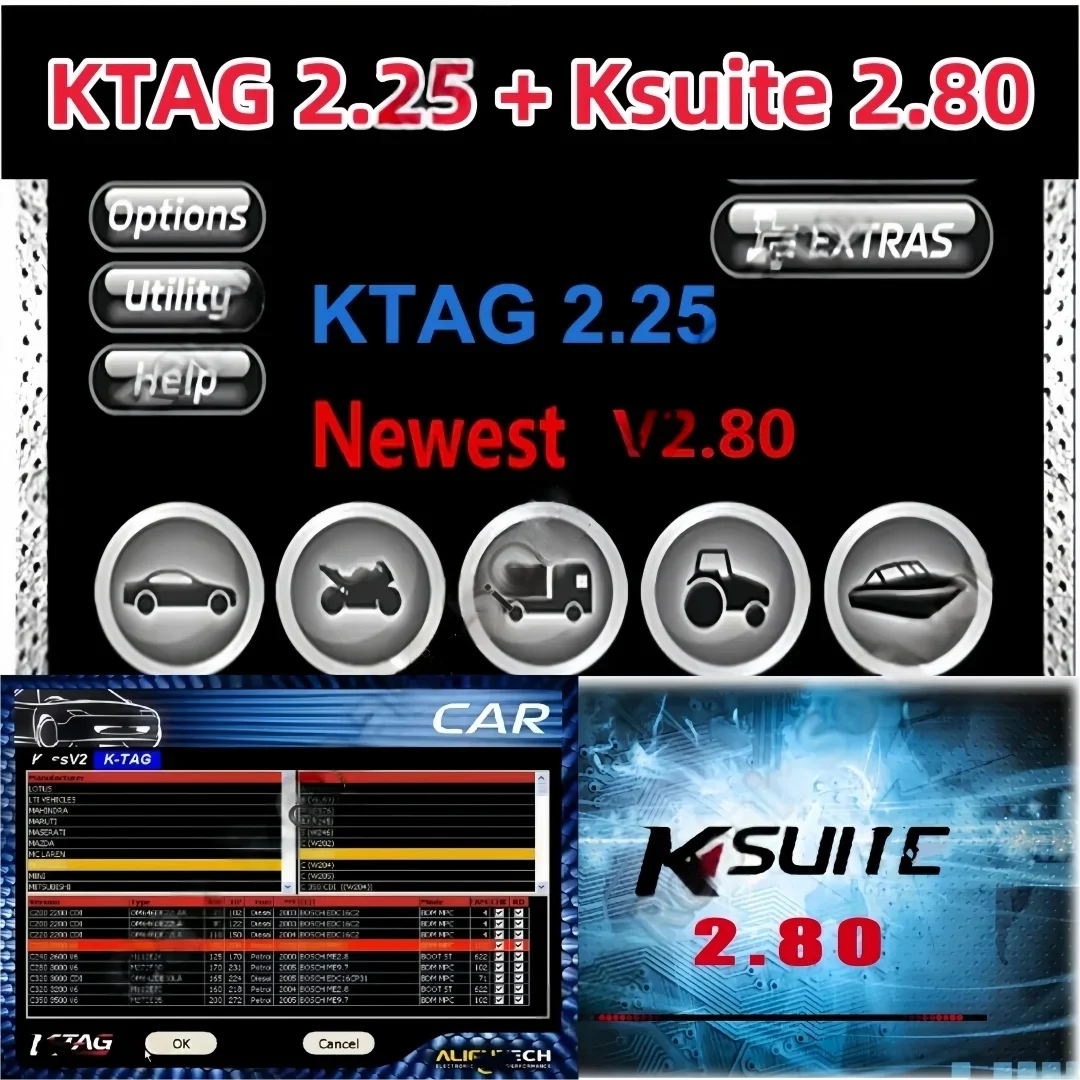 

2025 Ktag 2.25 Ksuite 2.80 Software for KESS V2 V5.017 RSA Error Fix Unlock Tool for Car Truck Bike Tractor EU Online Version