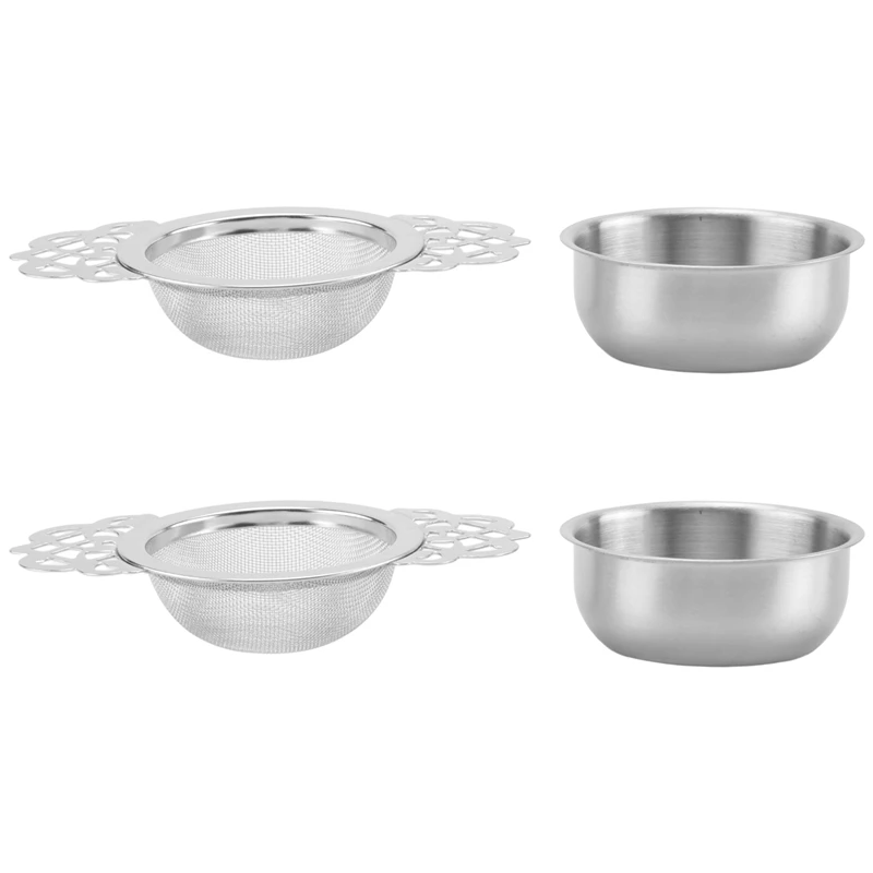 

2Pcs Tea Filter, Stainless Steel Tea Strainer With Bowl, Ultra Fine Mesh Tea Strainers With Double Winged Handles