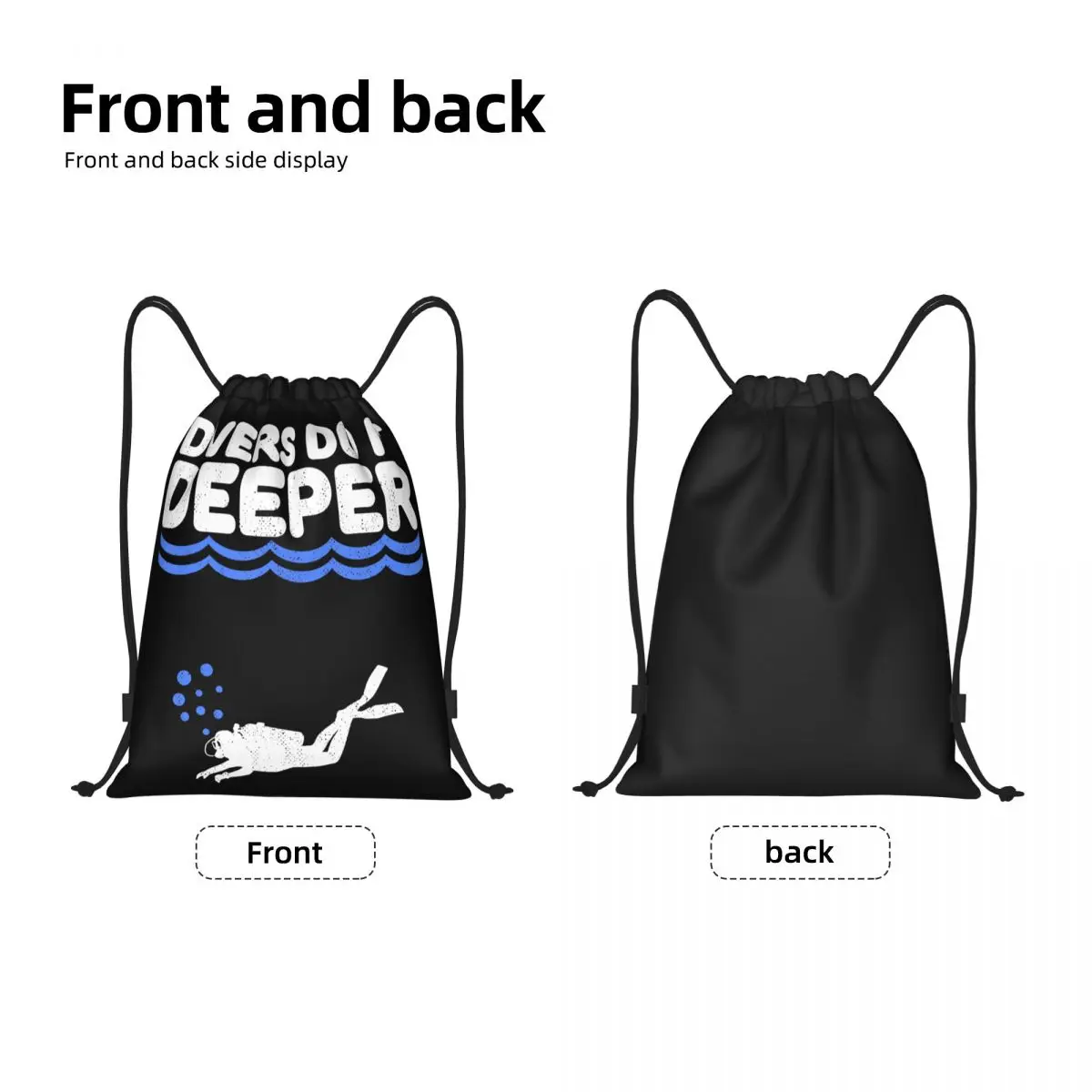 Scuba Diving Drawstring Backpack Sport Gym Sackpack Foldable Divers Do It Deeper Underwater Adventure Shopping Bag Sack