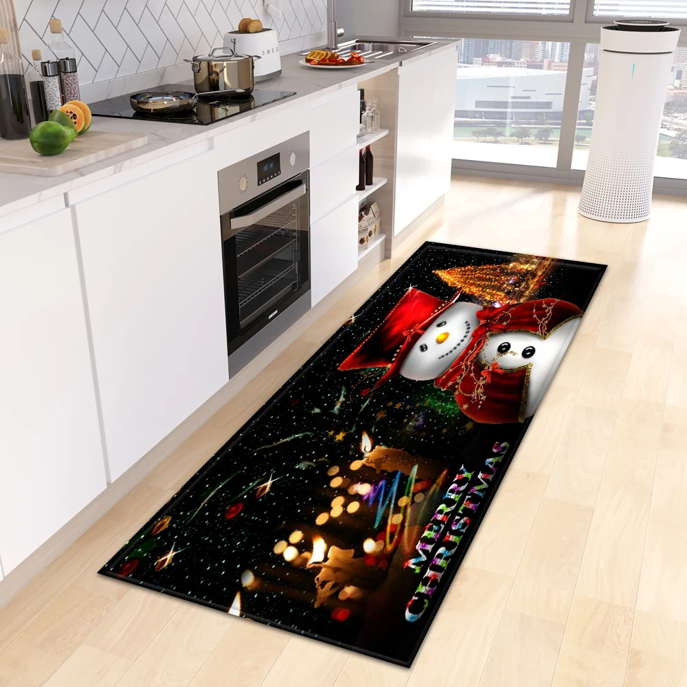 Christmas Kitchen Floor Mat House Entrance Doormat Home Living Room Bedroom Decoration Carpet Bath Balcony Hallway Door Foot Rug