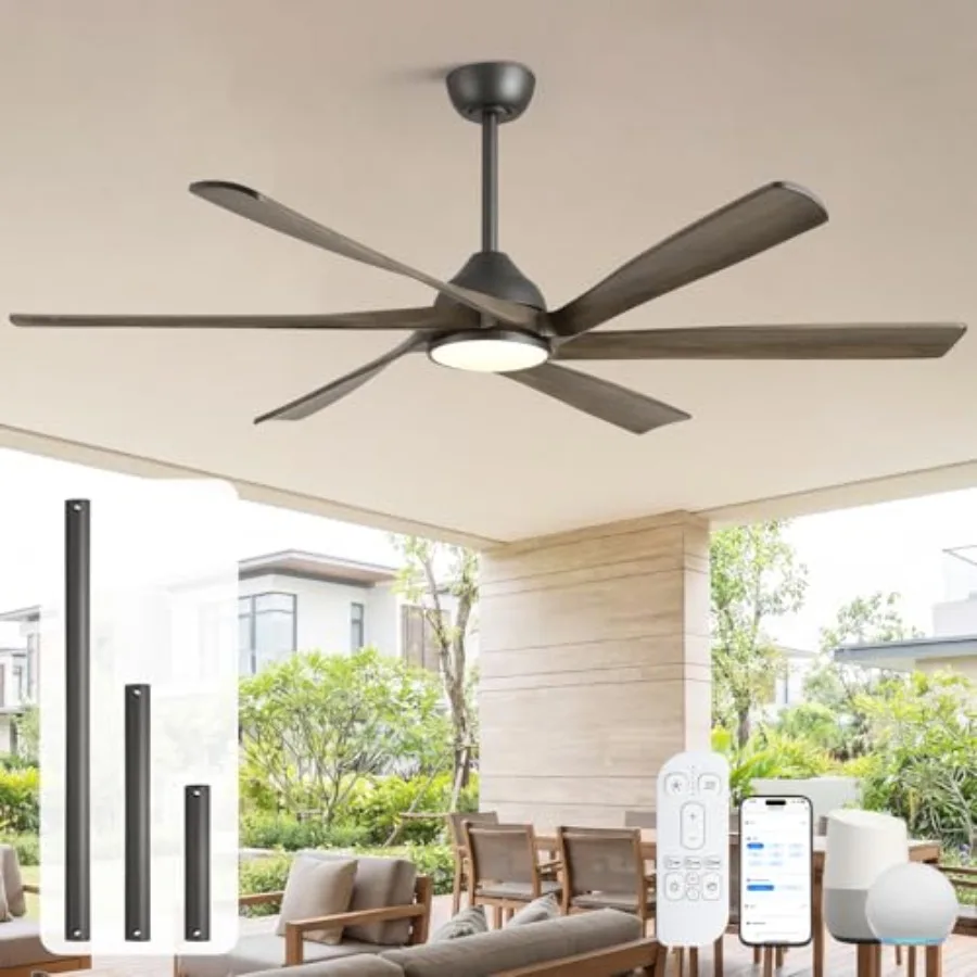 Patio outdoor ceiling fan with light: 72-inch, solid wood blades, modern farmhouse style, damp-rated, 8396 CFM quiet reversible