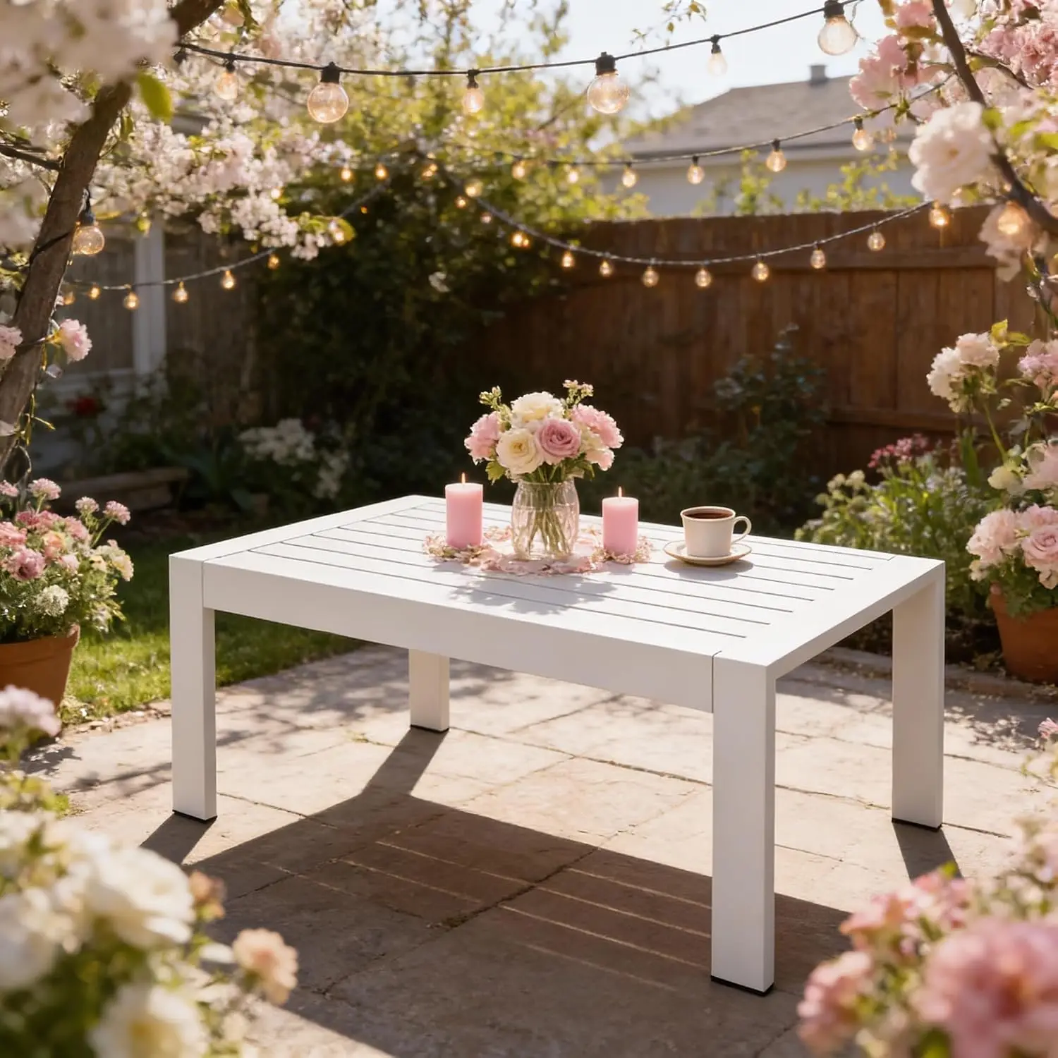 White Aluminum Patio Coffee Table, Rust Resistant Sturdy Frame Outdoor Low Table, Weather Proof Furniture for Backyard, Garden & Balcony, Easy Clean Surface