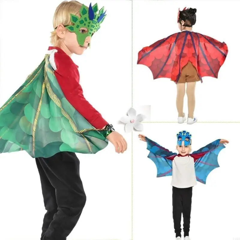

Dinosaur Cosplay Accessories Dragon Wing Cloak and Mask for Boy Girl Halloween F3MD