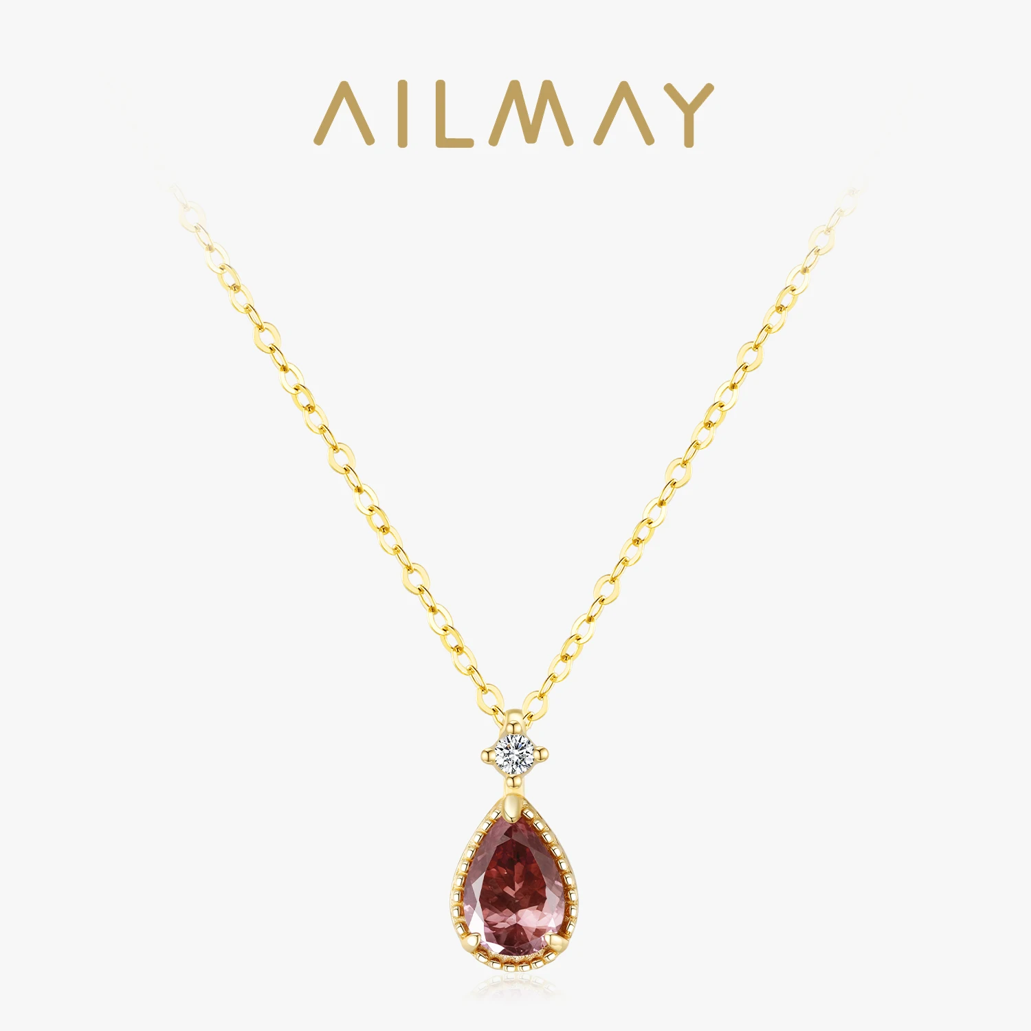 

Ожерелье Ailmay из стерлингового серебра 925 пробы с родолитом и каплями воды, идеальный подарок на женский день матери или подарок на годовщину