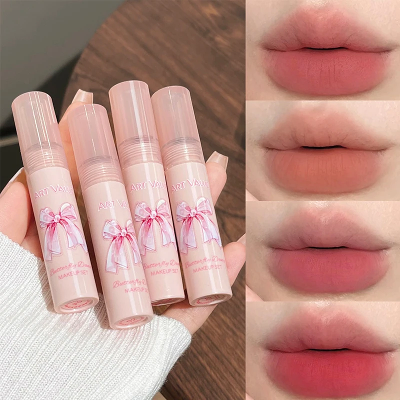 6 pçs/caixa conjunto de batom fosco lábios maquiagem veludo nude brilho labial hidratante lábio esmalte rosto blush paleta maquiagem conjunto colar presente