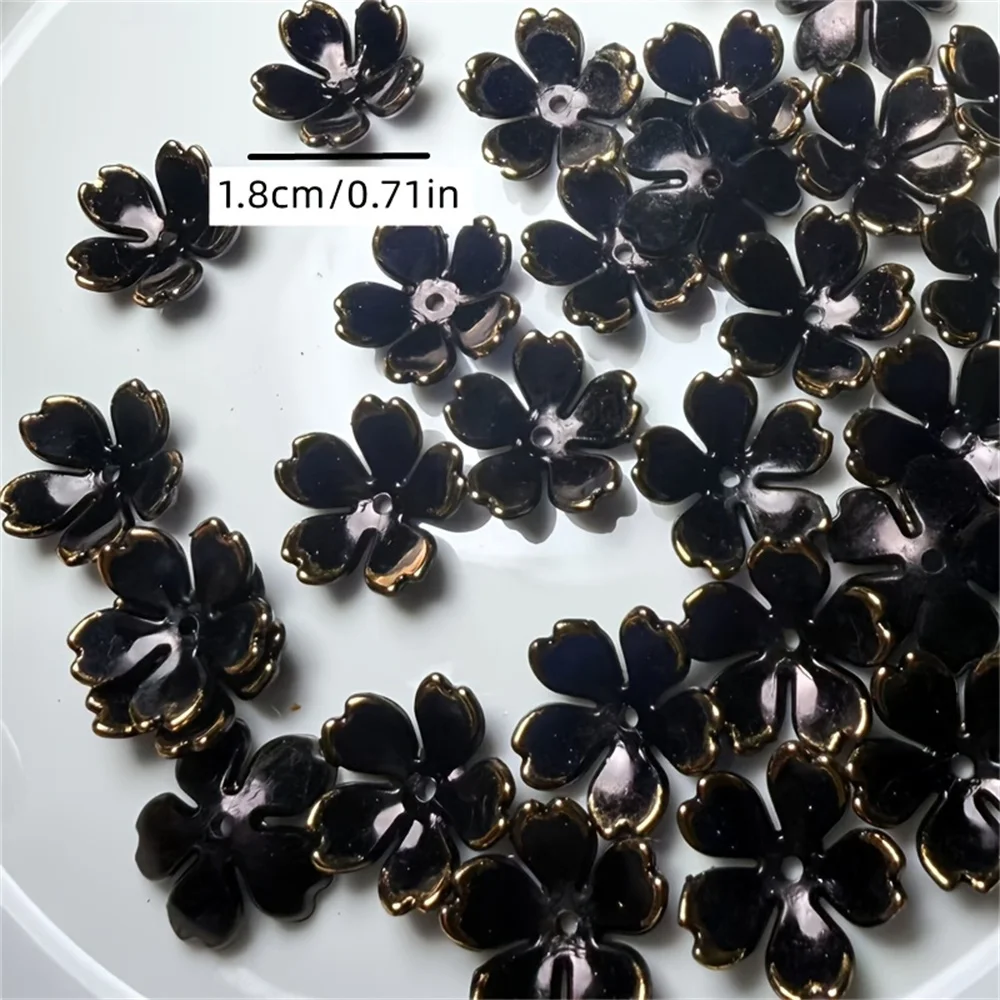 62/122 Stück schwarze Blumenperlen mit fünf Blütenblättern – Kirschblüten-Abstandshalterperlen, zum Verwenden bei DIY-Projekten, für Hochzeiten und als Accessoires für Feiertage. – Detail 1