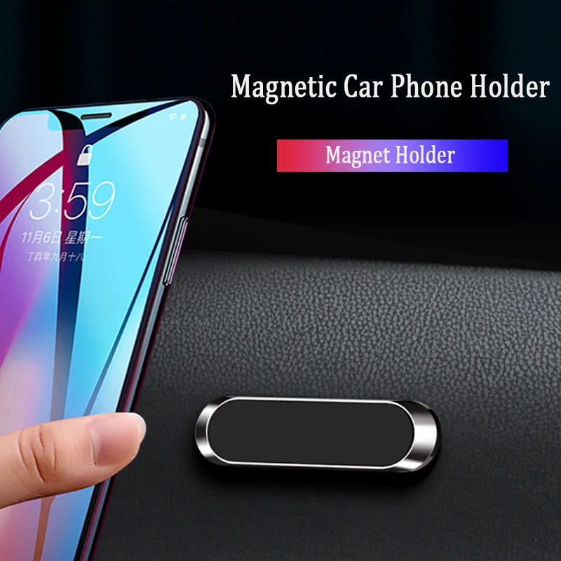 Ultra Thin Magnetic Car Phone Holder Mini Strip Universal Phone Mount Sticky Dashboard Cellphone Bracket Kickstand For Car Home