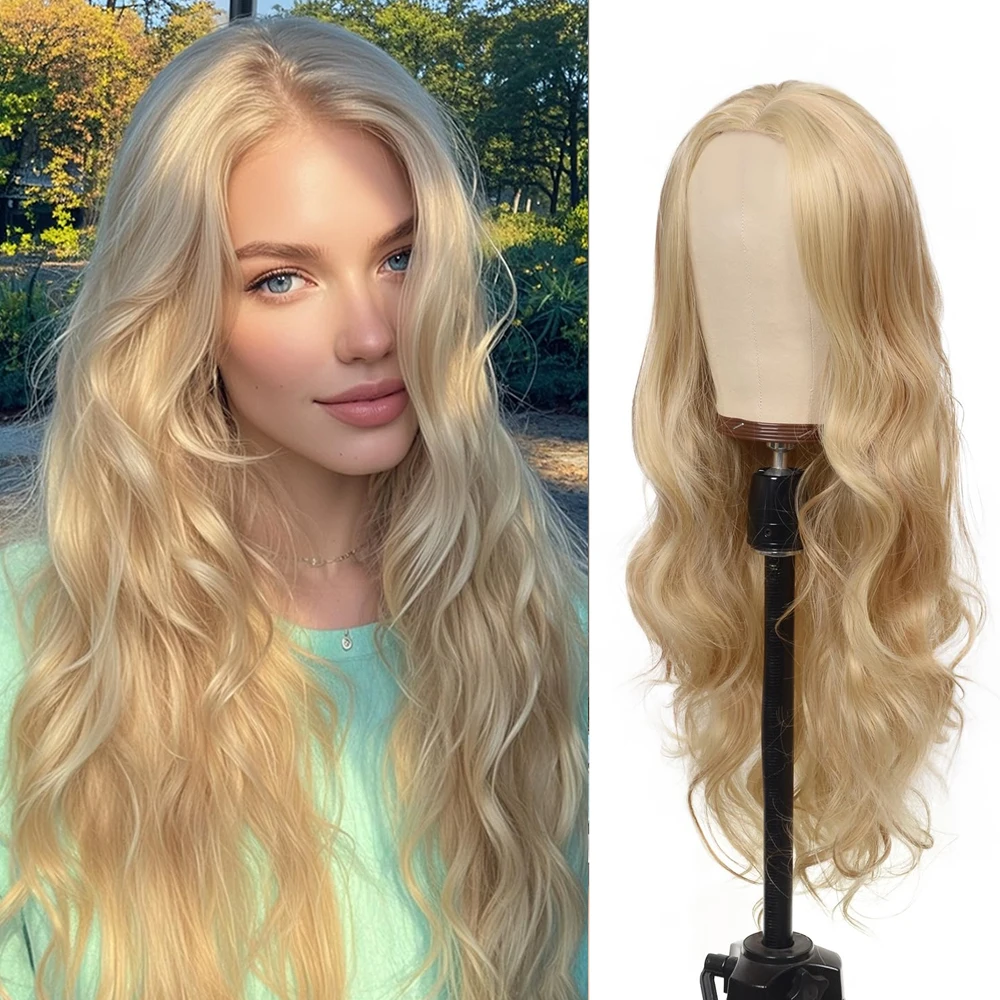 

26 дюймов, смешанный блондин, длинный вьющийся парик со средней частью, термостойкий синтетический парик из натуральных волос для повседневного использования на вечеринке и Рождество