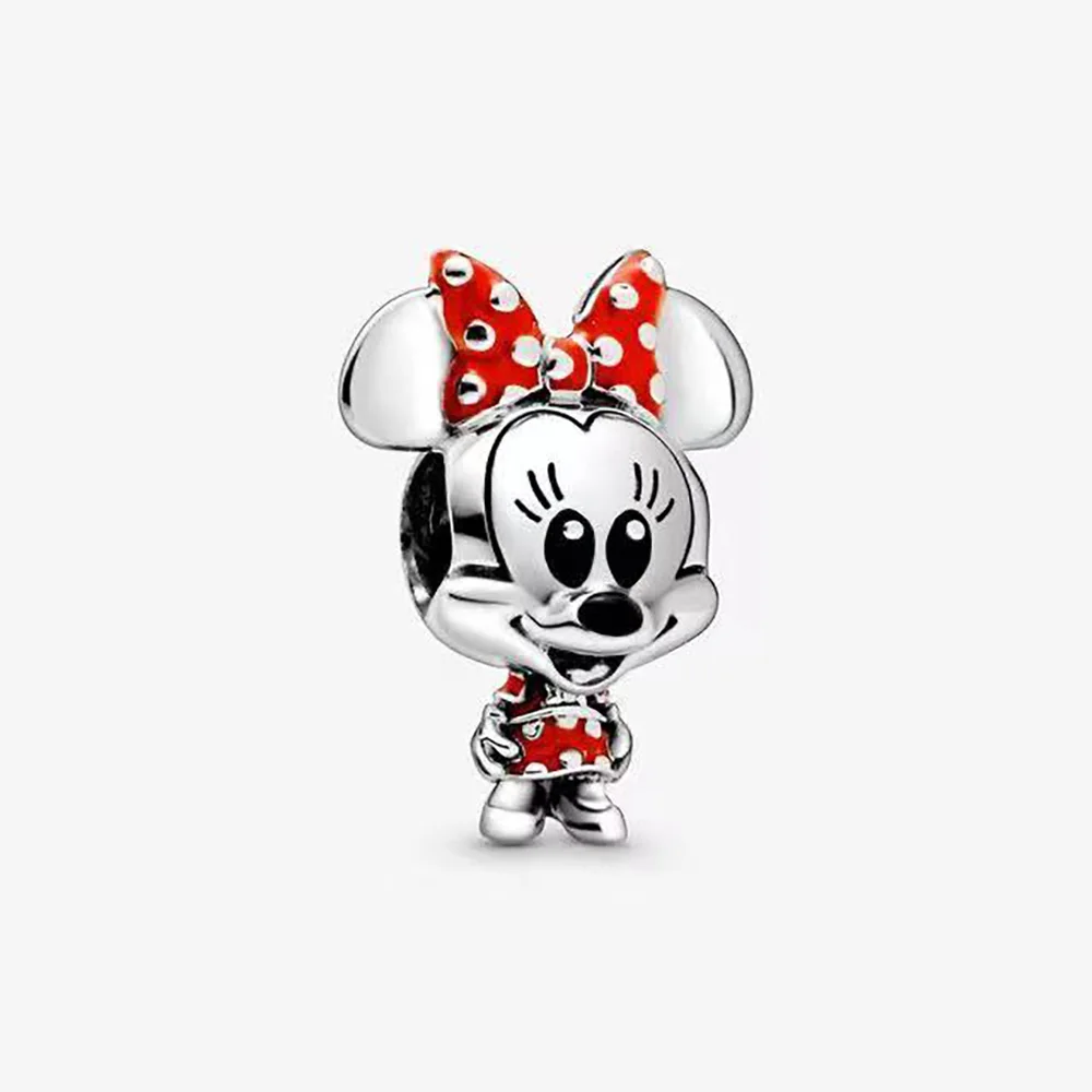 Disney Mickey e Minnie Beads Fit Original Pulseira Pandora, 925 encantos de prata esterlina, presente DIY