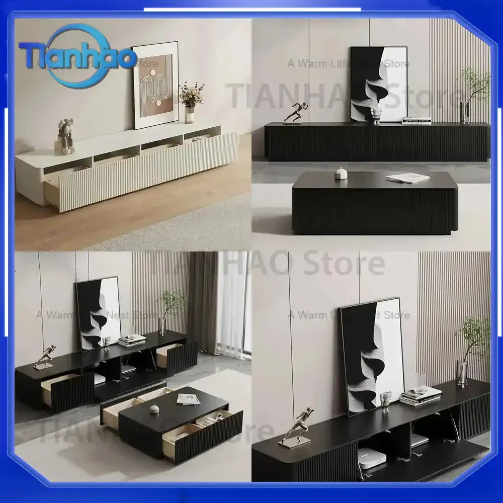 Modern Simple Black Solid Wood TV Cabinet for Modular Designer Compact Home Furniture Trendy TV Stand for Living Room