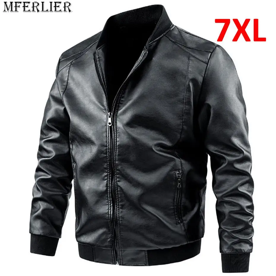 

Plus Size 6XL 7XL PU Jacket Men Leather Coat Casual Motorcycle Biker Coat Solid Color Leather Jackets Male Big Size 6XL 7XL