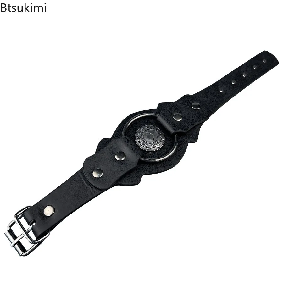 أساور جلدية على طراز فاسق للبالغين، سوار معصم من الجلد لحفلات الشارع الإبداعية، سوار الفايكنج، إكسسوارات تنكرية