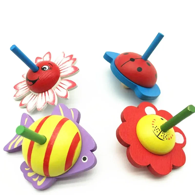 Mini Wooden Fruit Top Children Rotating Cute Small Top Fun Novelty Educational Toys Adult Fingertips Decompression Desktop Games