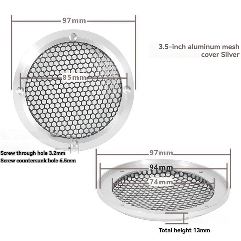 Aluminum Car Tweeter Speaker Grill Cover Full Metal Mesh Grille For Audio Enhancement 3.5Inch Silver