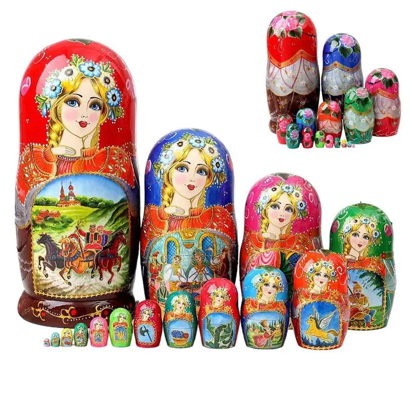 

Russian Nesting Dolls 15PCS Wooden Matryoshka Doll Stacking Nesting Toys Set Fine Motor Skills Toys For Kid Boys Girls Home