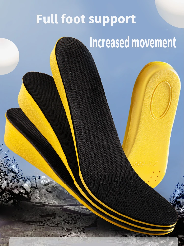 Semelles intérieures invisibles pour augmenter la hauteur, pour femmes et hommes, chaussures jaunes, coussinet de semelle respirant, Absorption des chocs, coussin de soins des pieds