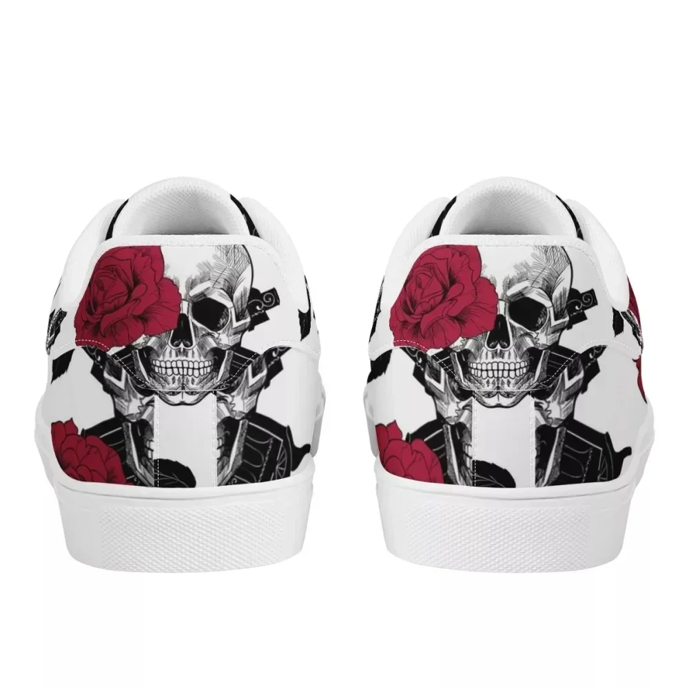 Rose Skull Pattern Men Casual Flat Shoes PU Leather Sneakers Zapatos Mujer Autumn Brand Designs Dropshipping