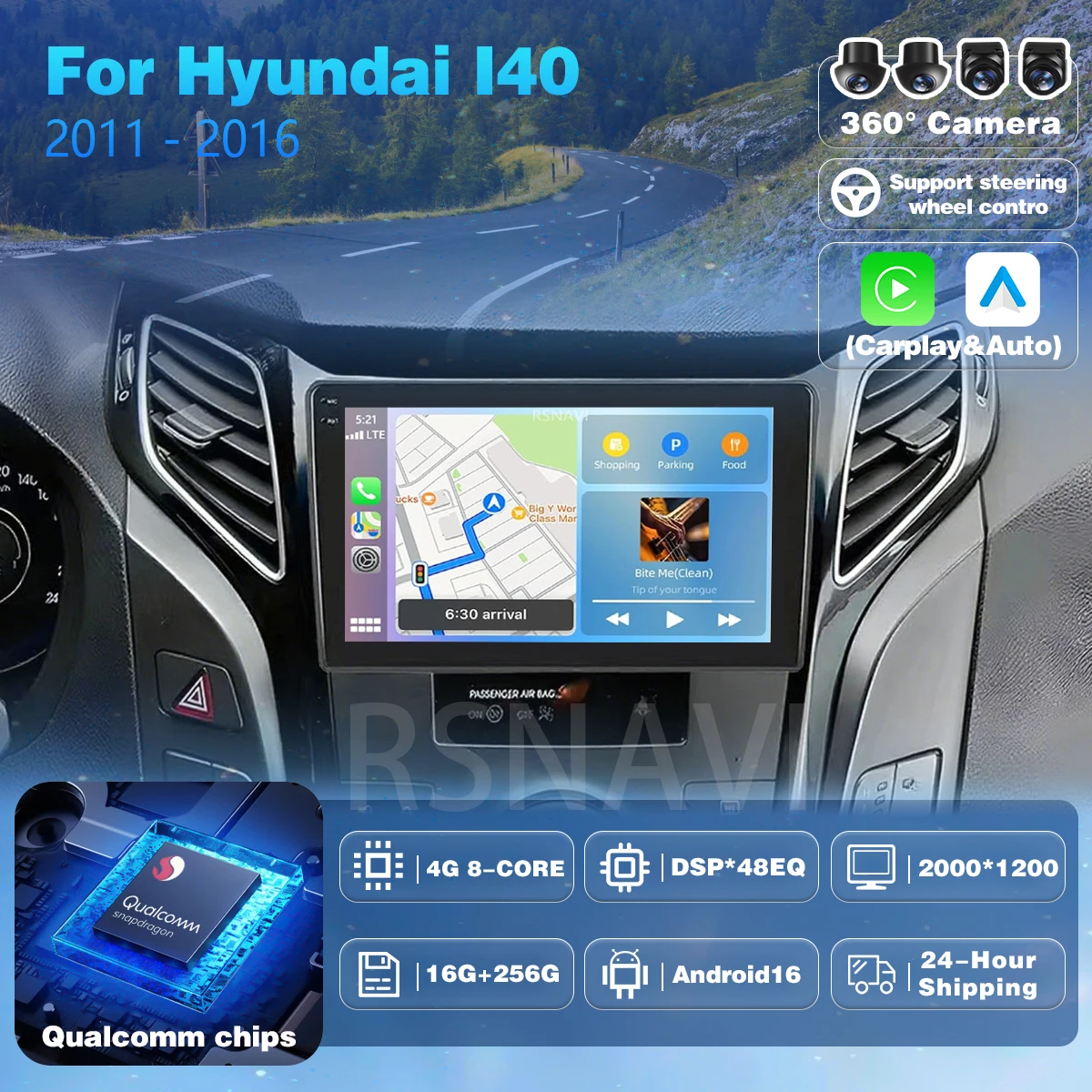 Android 16 Qualcomm Car Radio Multimedia Player For Hyundai I40 2011-2016 Auto Carplay Car Stereo DSP wifi+4G Ai Voice 2 Din BT