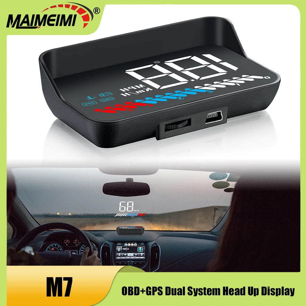 

Auto Parts M7 OBD2 + GPS Speed Display HUD Overspeed Warning Speed KMH MPH Water Temp Voltage Dual System Car Head Up Display