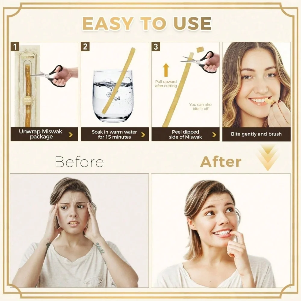FREEGRIN 16er-Pack Natürliche Miswak-Stäbchen-Set mit Schneidwerkzeug, Tragbare Siwak Traditionelle Zahnbürste, Kaustäbchen für Zahnpflege, Bestseller – Detail 8