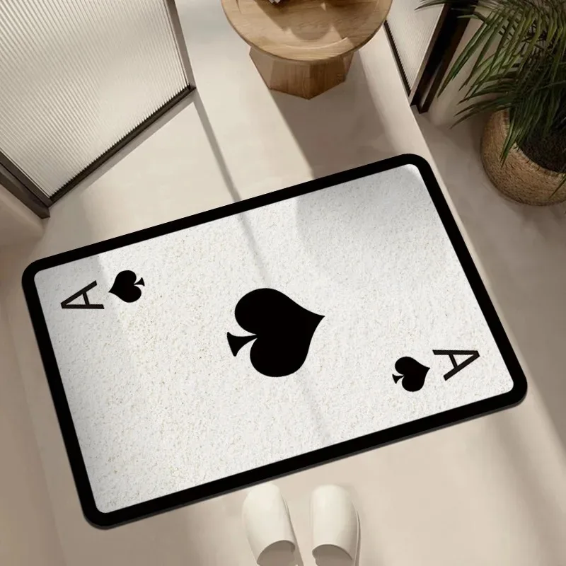 Ace of Spades Playing Card Rug Trendy Poker Shaped Carpet Soft Non Slip Floor Mat for Bedroom Game Room Entryway Home Decor