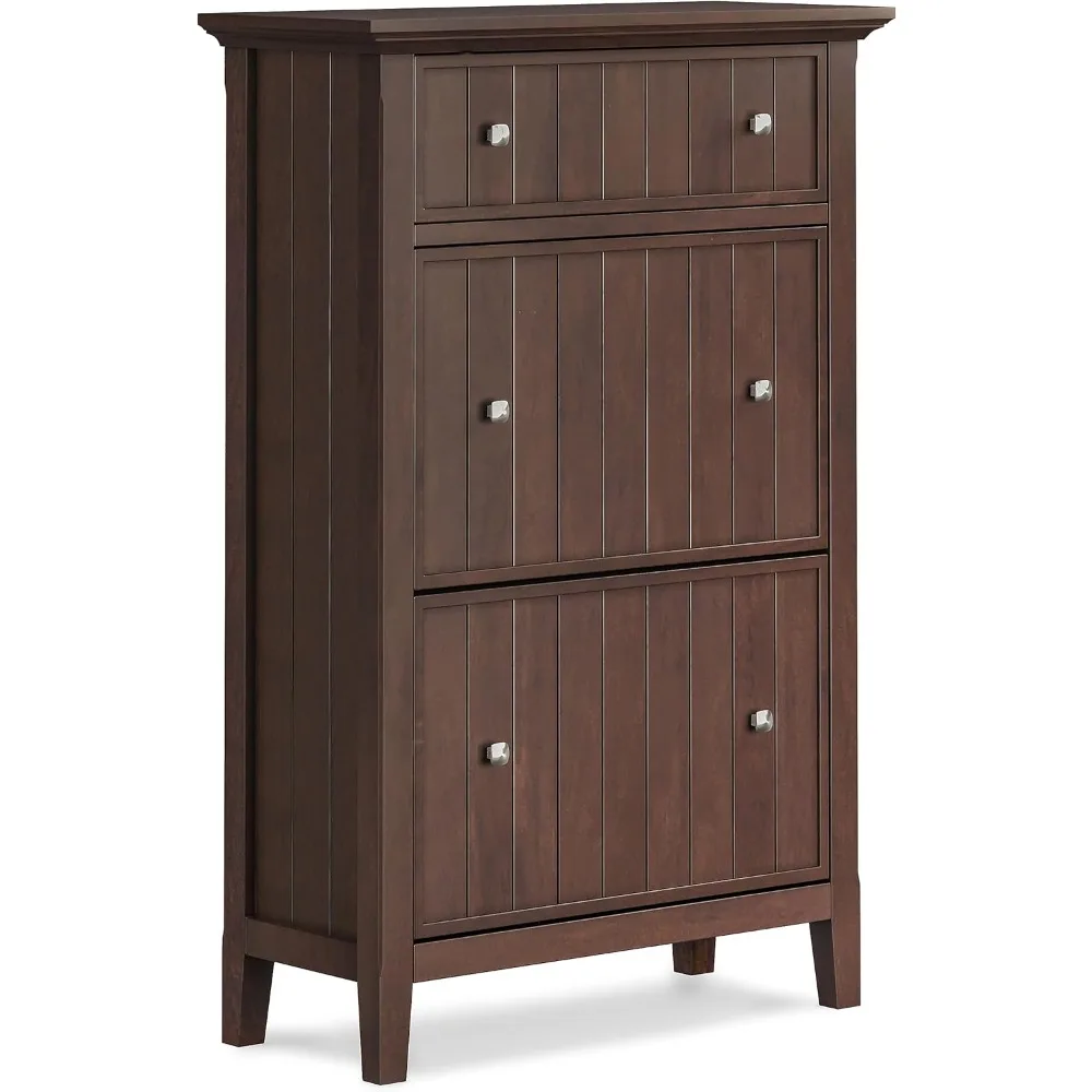 

Acadian Solid Wood 32 inch Wide Transitional Entryway Shoe Storage Cabinet in Brunette Brown for The Living Room, Entryway
