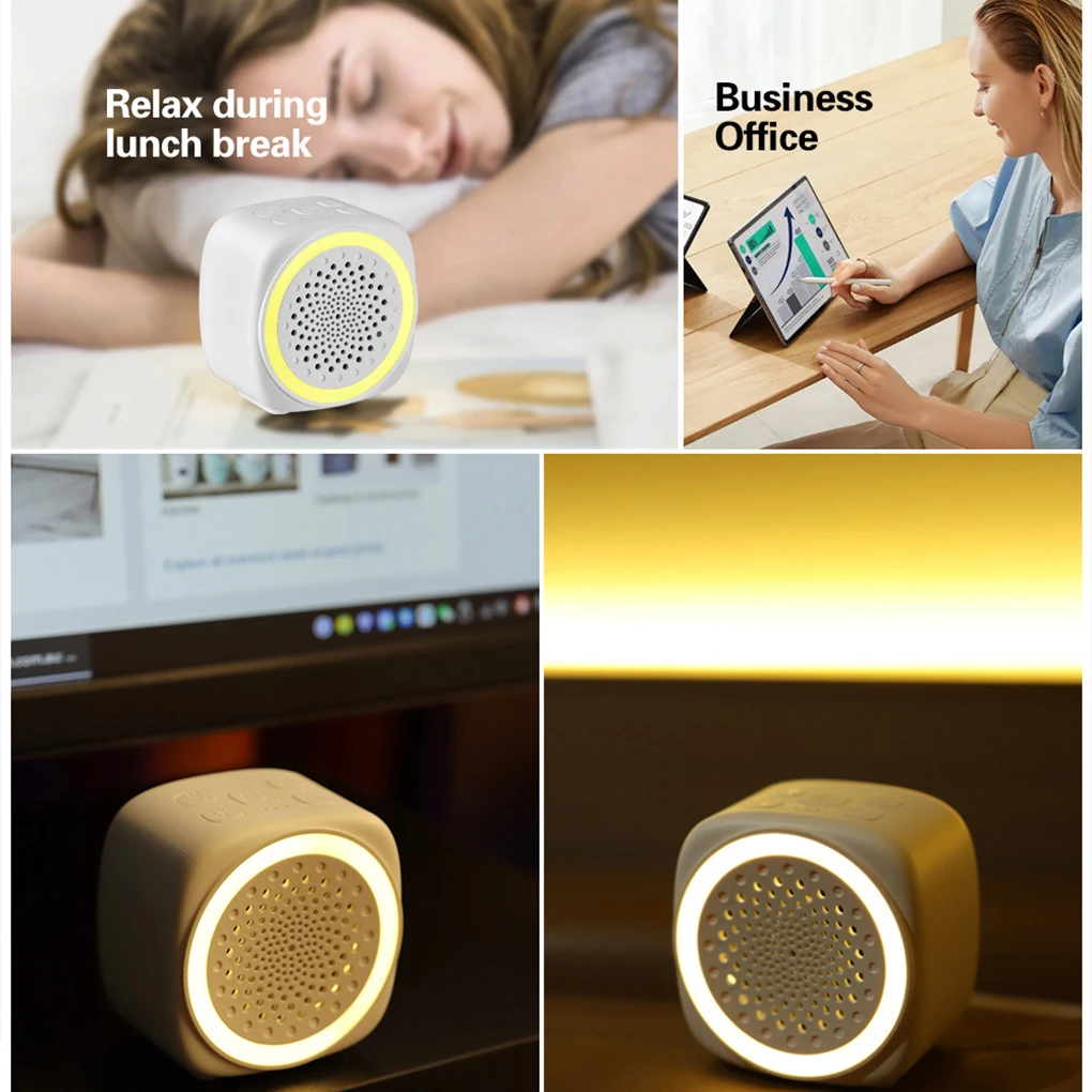 เครื่องเสียงสีขาวสําหรับเด็กแบบพกพาพร้อมไฟ RGB เพลงเสียงสีขาวผ่อนคลาย 26 ประเภทเพื่อการนอนหลับและความเข้มข้นที่ดีขึ้น