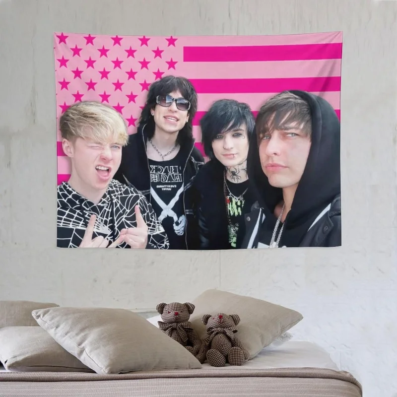 VIKAMA Wandteppich mit europäischer und amerikanischer Emo-Band-Motiv, rosa Flagge, Punk-Stil, Rock-Raumdekoration, Wandtuch, Raumdekoration