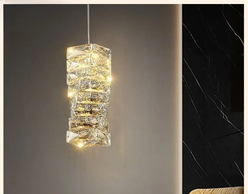 

Modern Clear Crystal LED Pendant Lights For Dining Room Bar Shop Bedside Chrome Metal Cord Adjustable Beautiful Hang Lamp