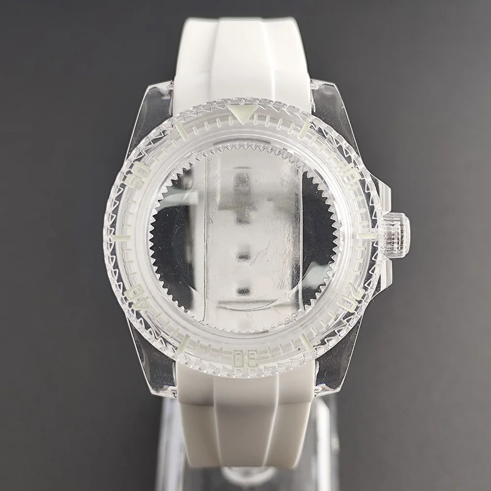 Зеленый светящийся корпус SUB NH35, прозрачные акриловые часы 40 мм, модифицированный резиновый ремешок 20 мм, подходит для механизмов NH35/NH36/4R