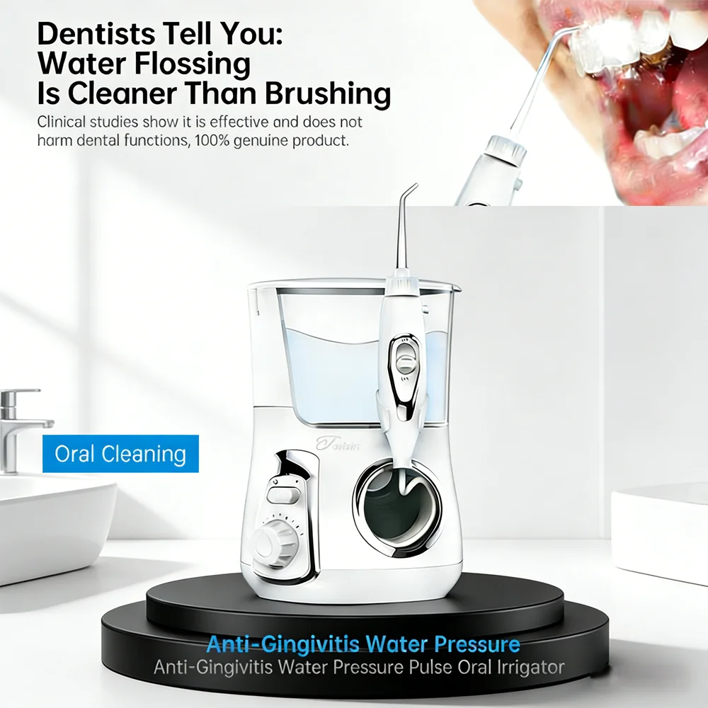 

Электрический настольный ирригатор для полости рта 800 мл с 10 режимами и 5 насадками для домашнего ухода и чистки зубов