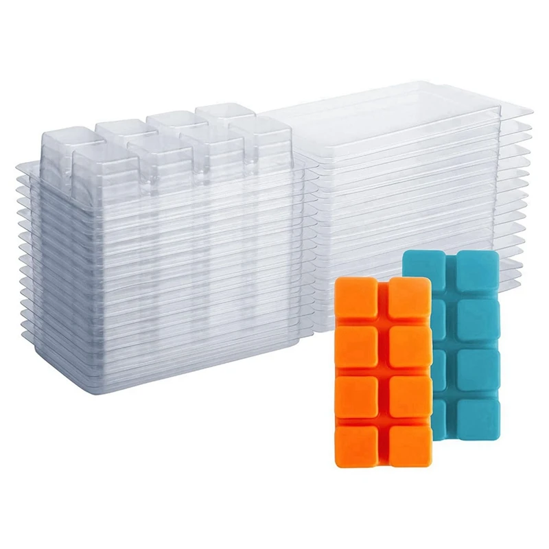 TOP Wax Melt Containers-8 Cavity Clear Empty Plastic Wax Melt Molds-100 Packs Cubes Clamshells For Tarts Wax Melts