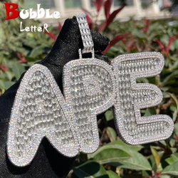 Bubble Letter Custom Name Pendant Men Hip Hop Necklace Iced Out Zircon Personalized Silver Color Chain Charms Luxulry Jewelry