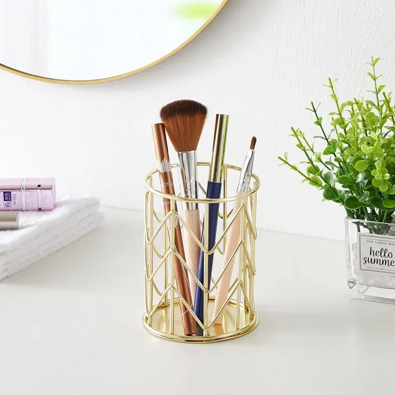 1PC Cosmetics Makeup Brushes Storage Box Cylindrical Case Storage Lipstick Brush Pen Holder Organizer Iron Pen Storage Rose Gold