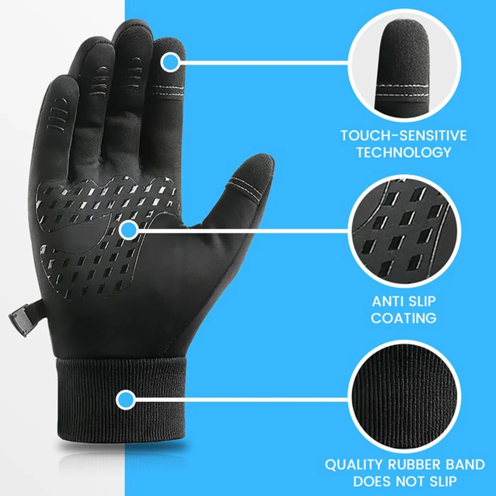 Winter Gloves Full Fingers Waterproof Windproof Outdoor Cycling Motorcycle Black Gray Touch Screen Anti-slip Ski Glove