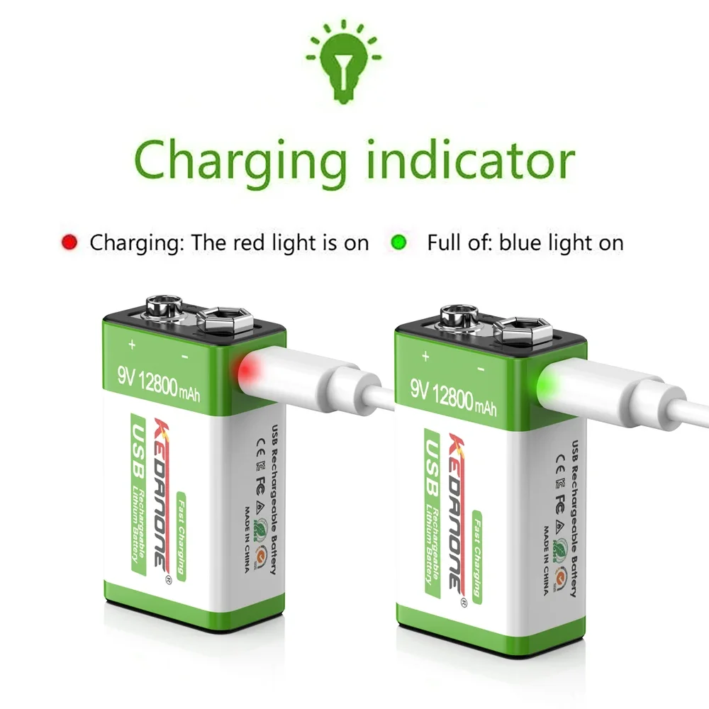 Batteria ricaricabile 9v 12800mah con batteria agli ioni di litio USB 9V per multimetro microfono giocattolo telecomando chitarra elettrica