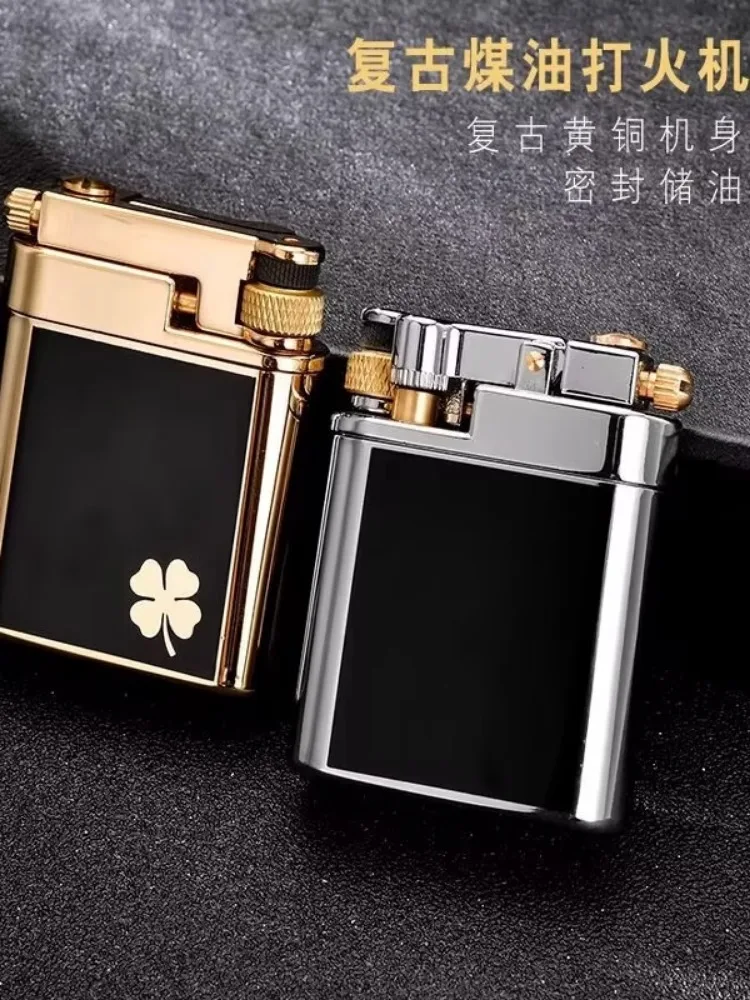 Vintage Mechanical Press Lighter Pure Copper Body Grinding Wheel Ignition Personalized Creative Gift for Unique Style