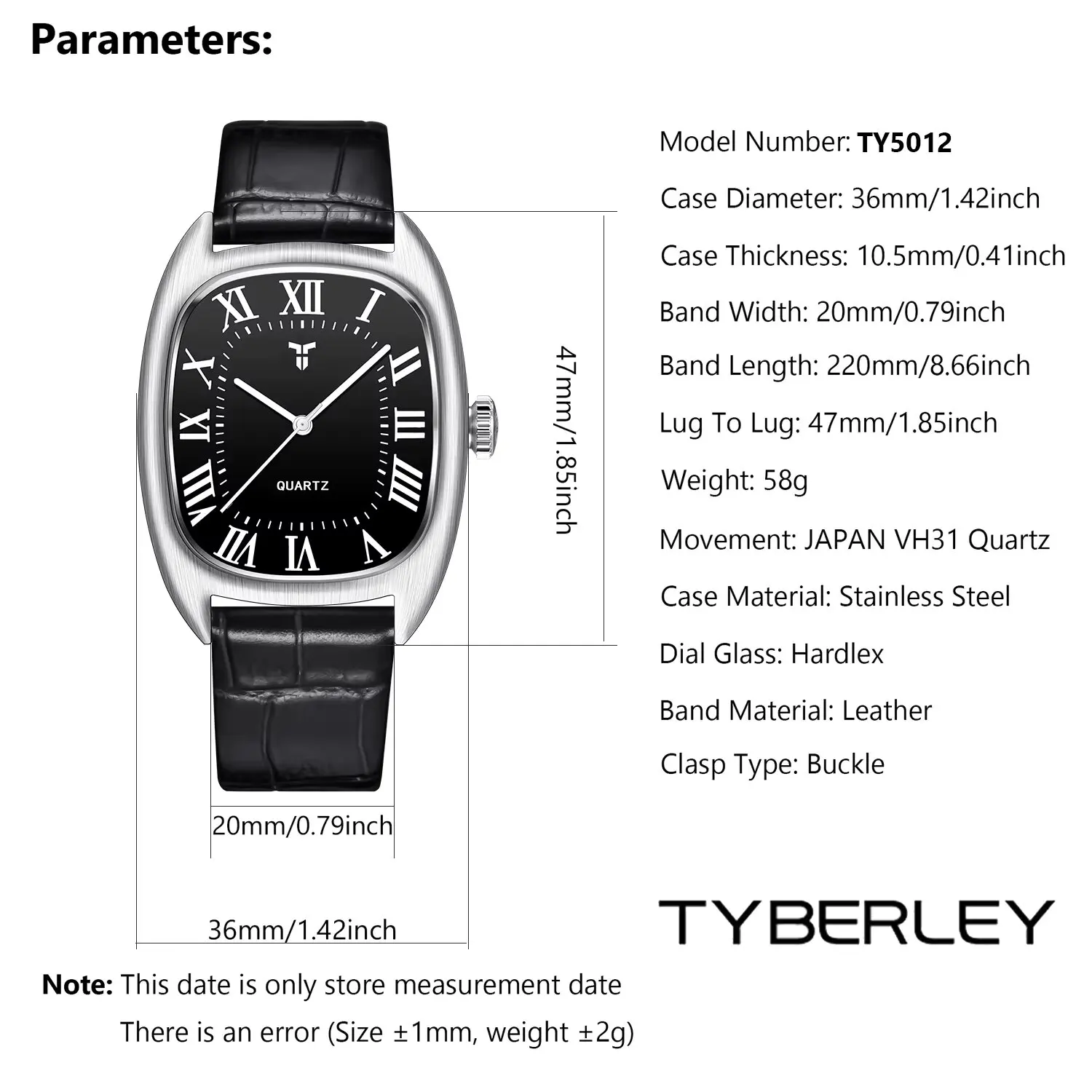 2026 new TYBERLEY top brand men's watches light luxury oval quartz watches men's waterproof VH31 clock leather strap men's watch