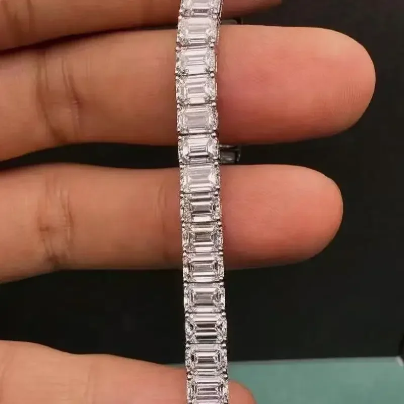 Pirmiana 14K White Gold 0.5ct Each Emerald Cut Lab Grown Diamond Bracelet Engagement for Women