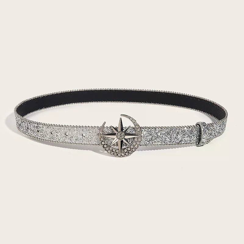 

Fashion Rhinestone Buckle Belt For Women Men Y2k Bling Sequin Punk Metal Buckle Waist Strap Shiny PU Leather Waistband