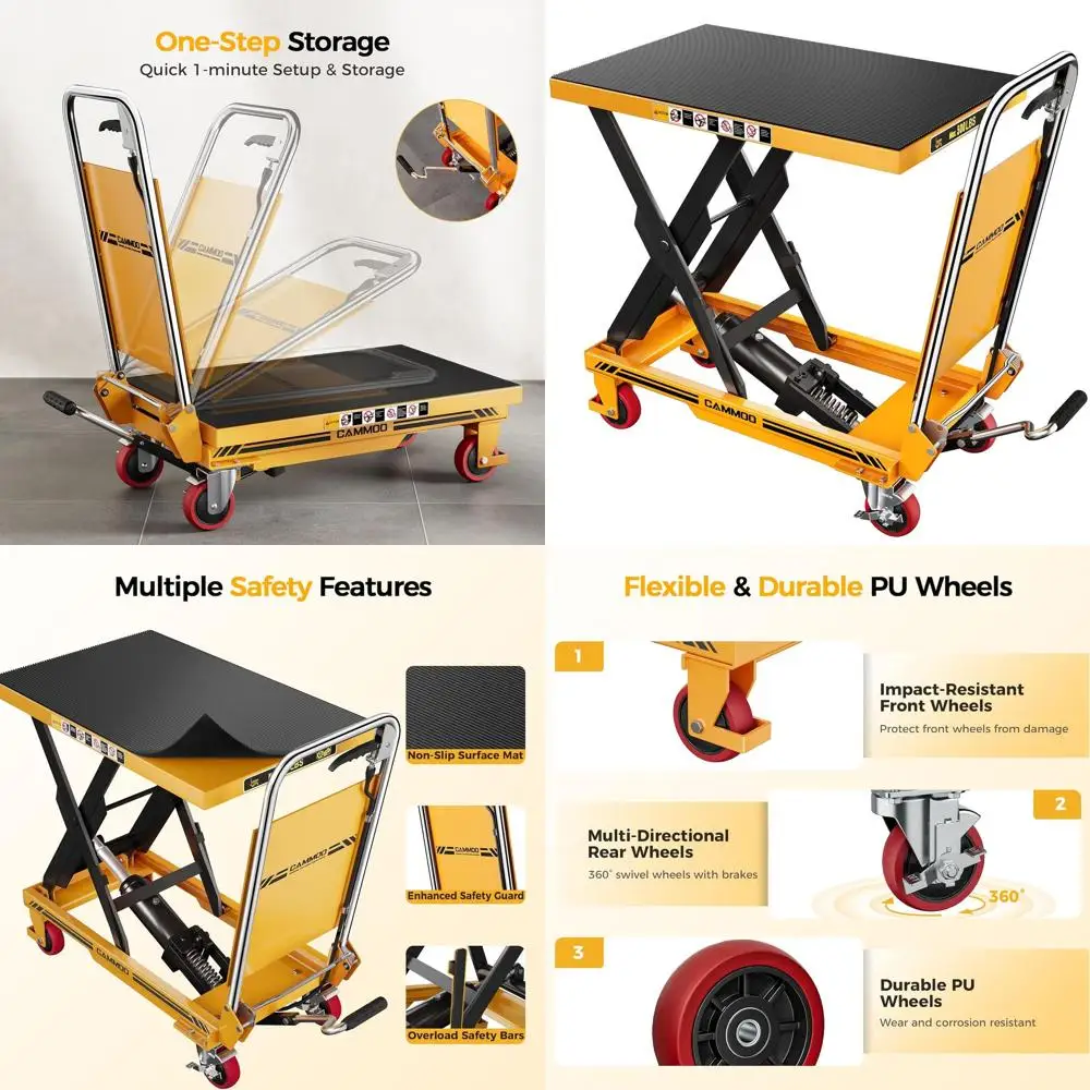 

Складной гидравлический подъемный стол-тележка, грузоподъемность 227 кг, высота подъема 72,4 см, однокантовый подъемник с нескользящей подушкой и утолщенным основанием
