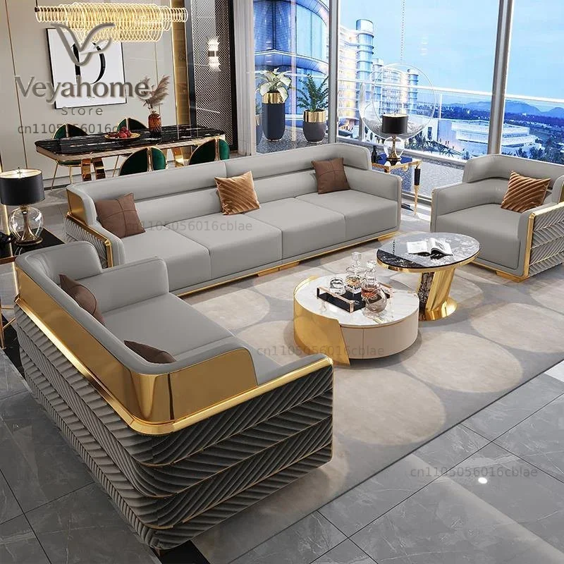 Newest Living Room Sofa Set Gold Stainless Steel Lounge Chair Loveseat Teddy Fur Couch for Home Hotel
