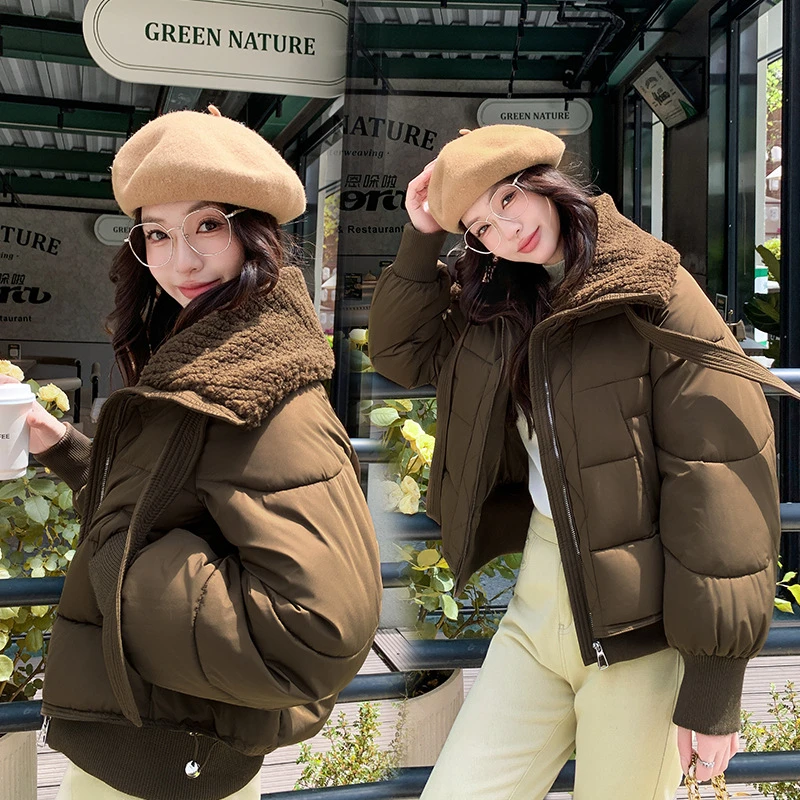 

Lambswool Lapel Short Down Cotton Padded Jacket Winter Korean Version Loose Warm Temperament Commuting Bread Clothes JJ271