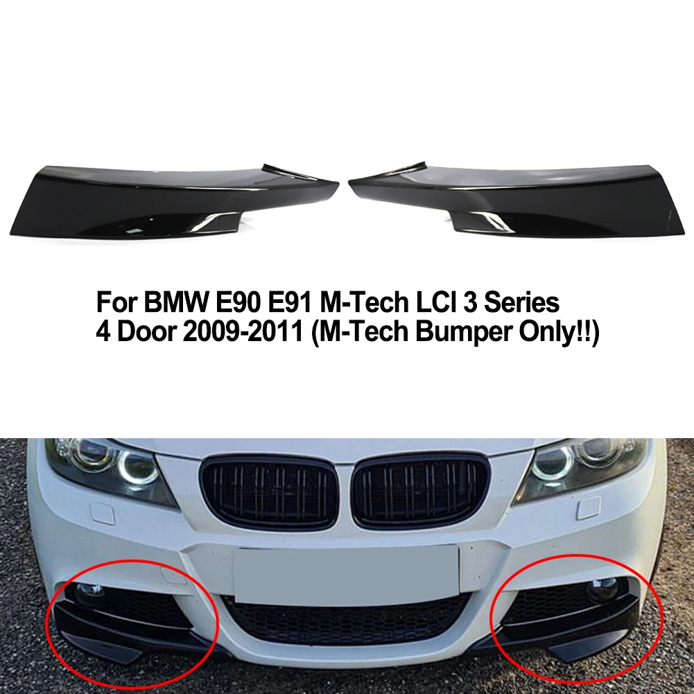 Gloss Black Front Bumper Side Splitter for BMW 3 Series E90 MTech LCI 2009 2012, ABS Plastic Material, Easy Installation